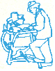 David Baggia Mobile Knife Grinding company logo - man sharpening knife on grinding wheel.